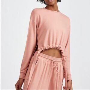 CALE Hi Lo Croptop Blush Crew Neck Sweatshirt Women's Size XS